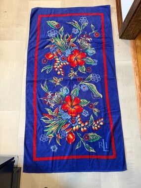 Vintage Ralph Lauren Tropical Hibiscus  Oversized Towel (66x35)